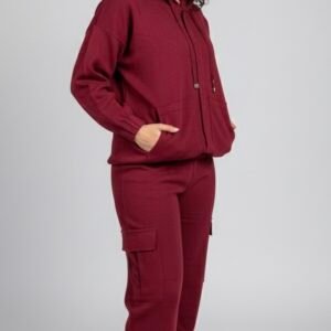 Home women’s winter knitted two piece set | soft & warm hoodie + cargo pants with side pocket | free size