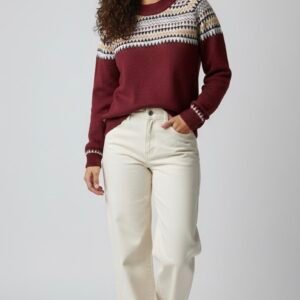 Home women’s knit sweater with a crew neck – soft winter wear, burgundy, free size
